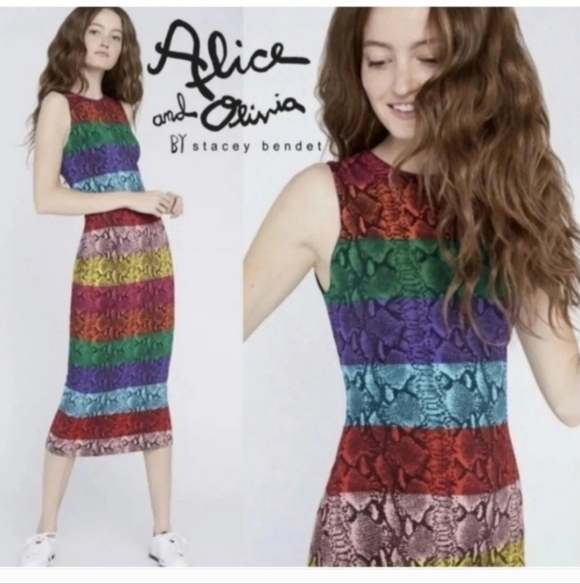 Alice + Olivia Delora Rainbow Snake Print Midi Dress Size 0 NWT $395 - Picture 11 of 14